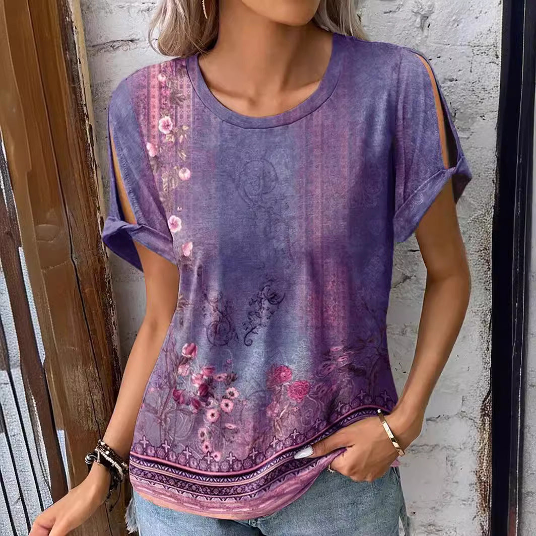 Damen T-Shirt mit floralem Muster und cut-out Ärmeln R&B