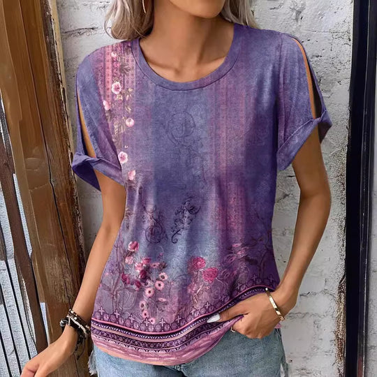 Damen T-Shirt mit floralem Muster und cut-out Ärmeln R&B