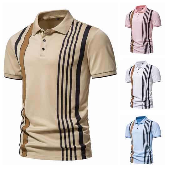 Herren Poloshirt mit modernen Streifen und atmungsaktiven Eigenschaften R&B