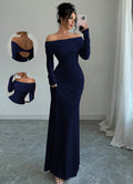 Damen Elegantes und figurbetontes Off-Shoulder Maxikleid mit langen Ärmeln