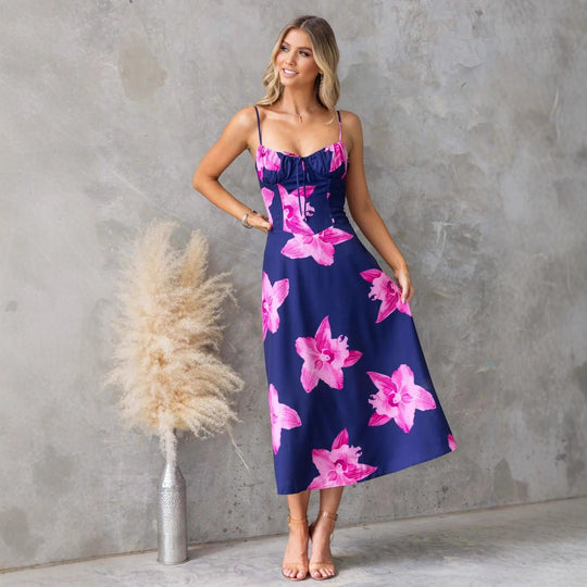 Damen Maxikleid mit floralem Muster und raffiniertem Rüschendetail R&B