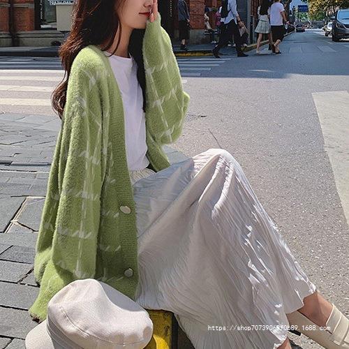 Damen Kuscheliger Oversized-Strickcardigan mit Karomuster R&B