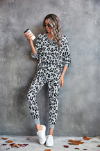 Damen Leo-Print Jogginganzug mit breitem Taillenbund und modischen Bündchen R&B