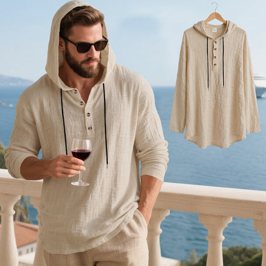 Herren lässiges Kapuzenshirt aus weichem Baumwollmix mit Knopfleiste und praktischen Taschen R&B