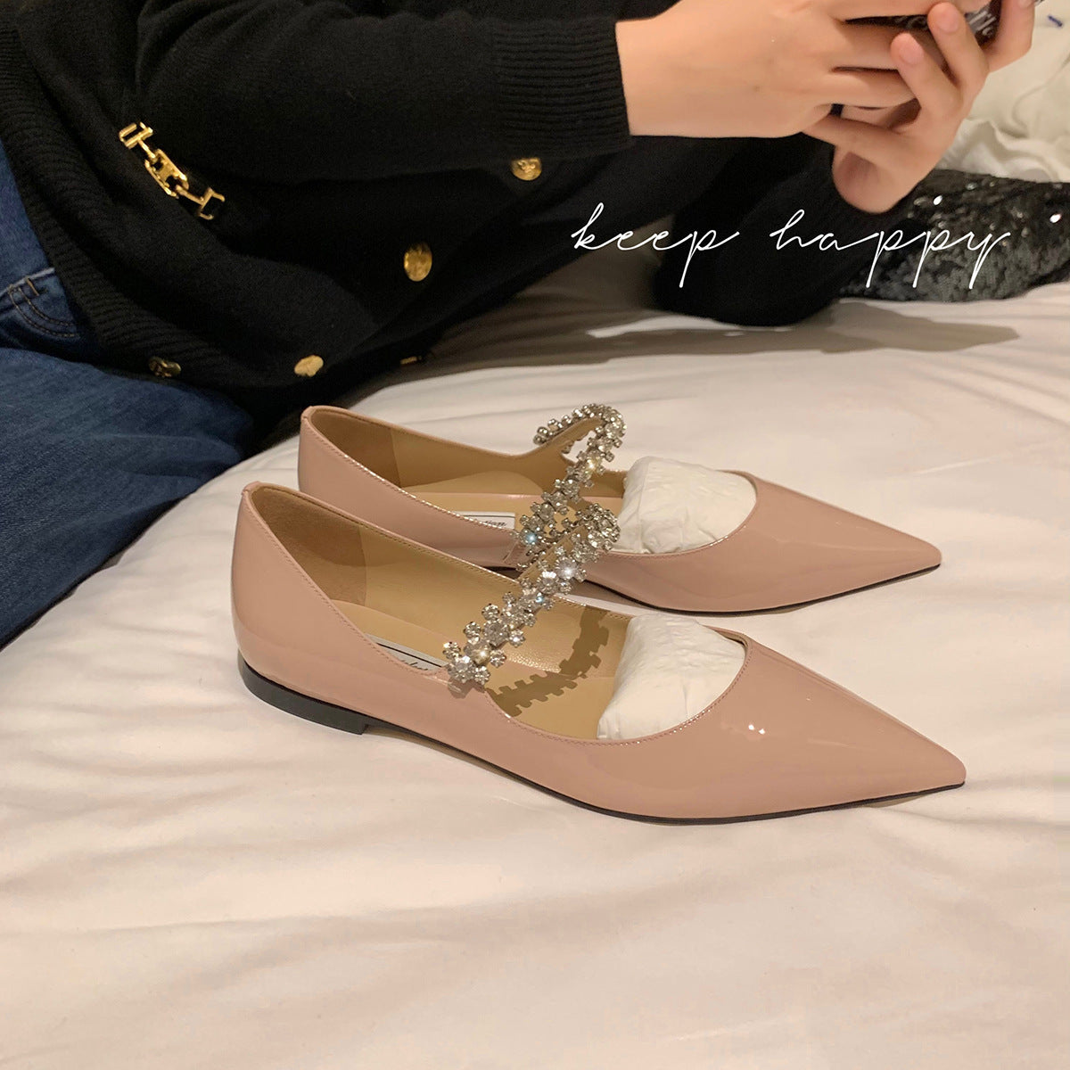 Damen elegante Pumps mit dekorativem Strassriemen