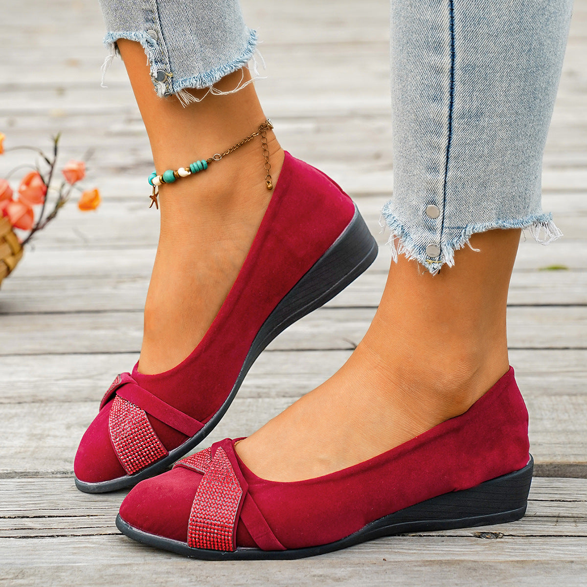Damen Wedge-Ballerinas mit funkelnden Applikationen und komfortablem Fußbett R&B