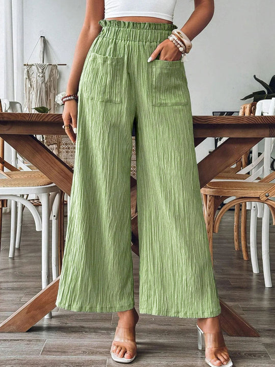 Damen Weitgeschnittene Leinenhose mit elastischem Bund und praktischen Taschen R&B