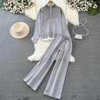 Damen Loungewear-Set mit hoher Rippstruktur und Knopfdetaillierung R&B