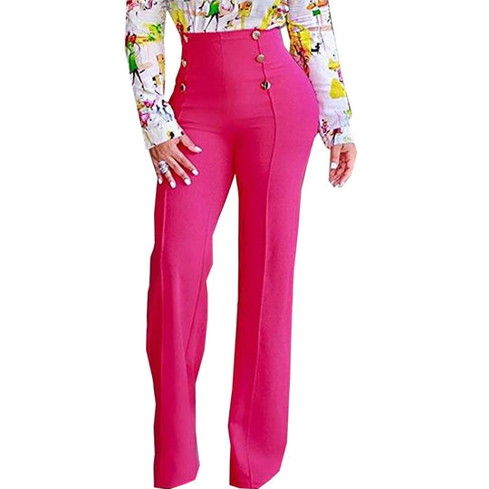 Damen Elegante High-Waist Hose mit dekorativen Knöpfen R&B