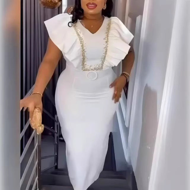 Damen Elegantes Kleid mit voluminösen Rüschendetails und glamourösem Akzent R&B