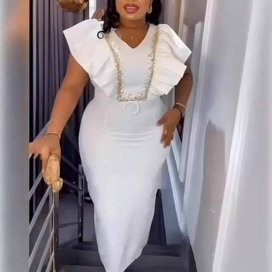 Damen Elegantes Kleid mit voluminösen Rüschendetails und glamourösem Akzent R&B