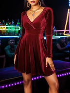Damen Wickelkleid mit langem Arm und V-Ausschnitt R&B