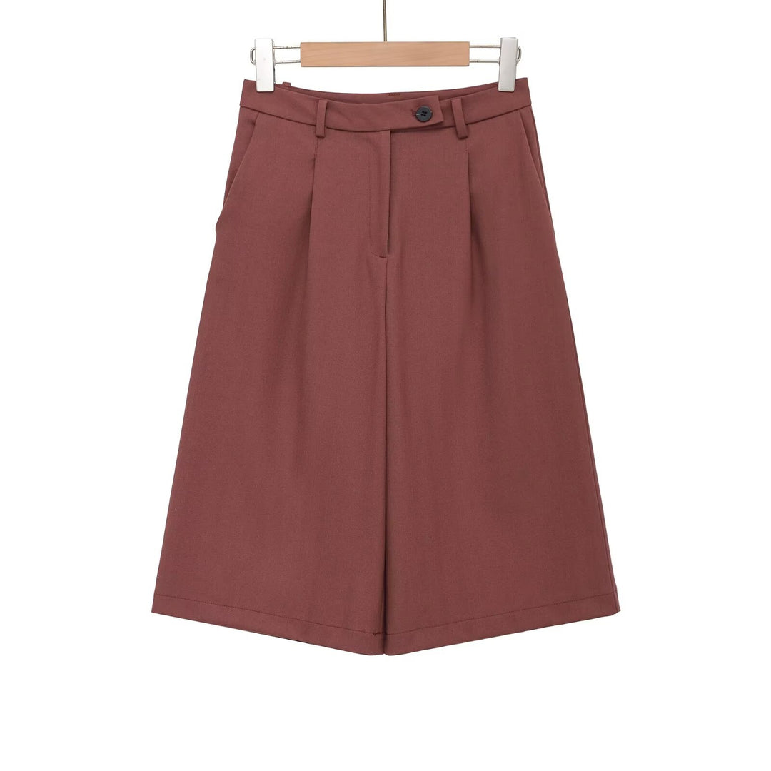 Damen weite Hochbund-Shorts mit eleganter Faltenlegung R&B