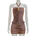 Damen Elegantes Wickelkleid mit tiefem V-Ausschnitt und tierischem Muster R&B