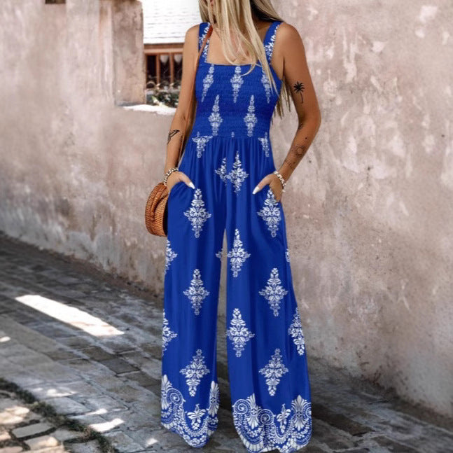 Damen Jumpsuit mit elastischem Taillenbund und floralen Verzierungen R&B