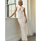 Damen Spitzenkleid mit hohem Kragen und figurbetonter Silhouette R&B