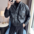 Herren Bikerjacke aus weichem Kunstleder mit praktischen Taschen und Stehkragen