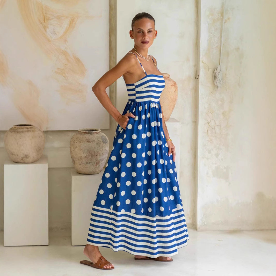 Damen Maxikleid mit verspieltem Streifendesign und großen Punkten R&B