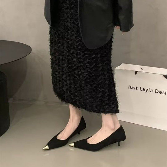 Damen elegante spitze Pumps mit goldener Zehenkappe R&B
