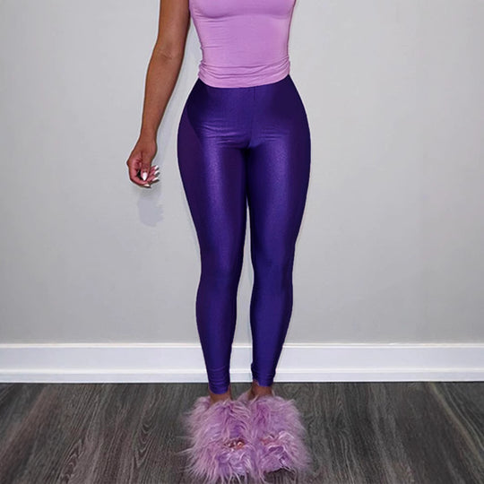 Damen Hochglänzende Fitness-Leggings mit hoher Taille und umfassendem Komfort R&B