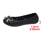 Damen Elegante Ballerinas mit floralem Lochmuster und Glitzer Schleife R&B