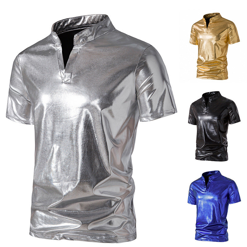 Herren Hochglänzendes Poloshirt mit modernem Stehkragen