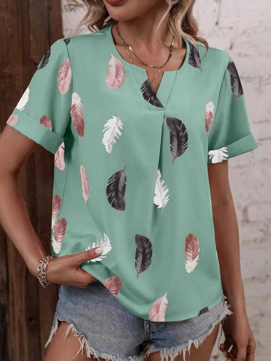 Damen Trendy Bluse mit Blattmuster und lässigem Schnitt R&B