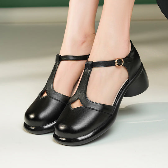 Damen Ballerinas mit verstellbarem Riemen und komfortablem Blockabsatz R&B