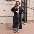 Damen Strickmantel mit tiefem V-Ausschnitt und großen Taschen R&B