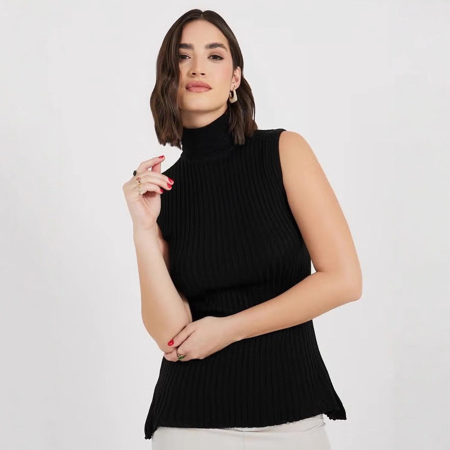 Damen Rollkragenpullover ohne Ärmel mit senkrechtem Rippenmuster R&B