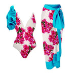 Damen Badeanzug-Set mit floralem Design und elegantem Wickelrock R&B