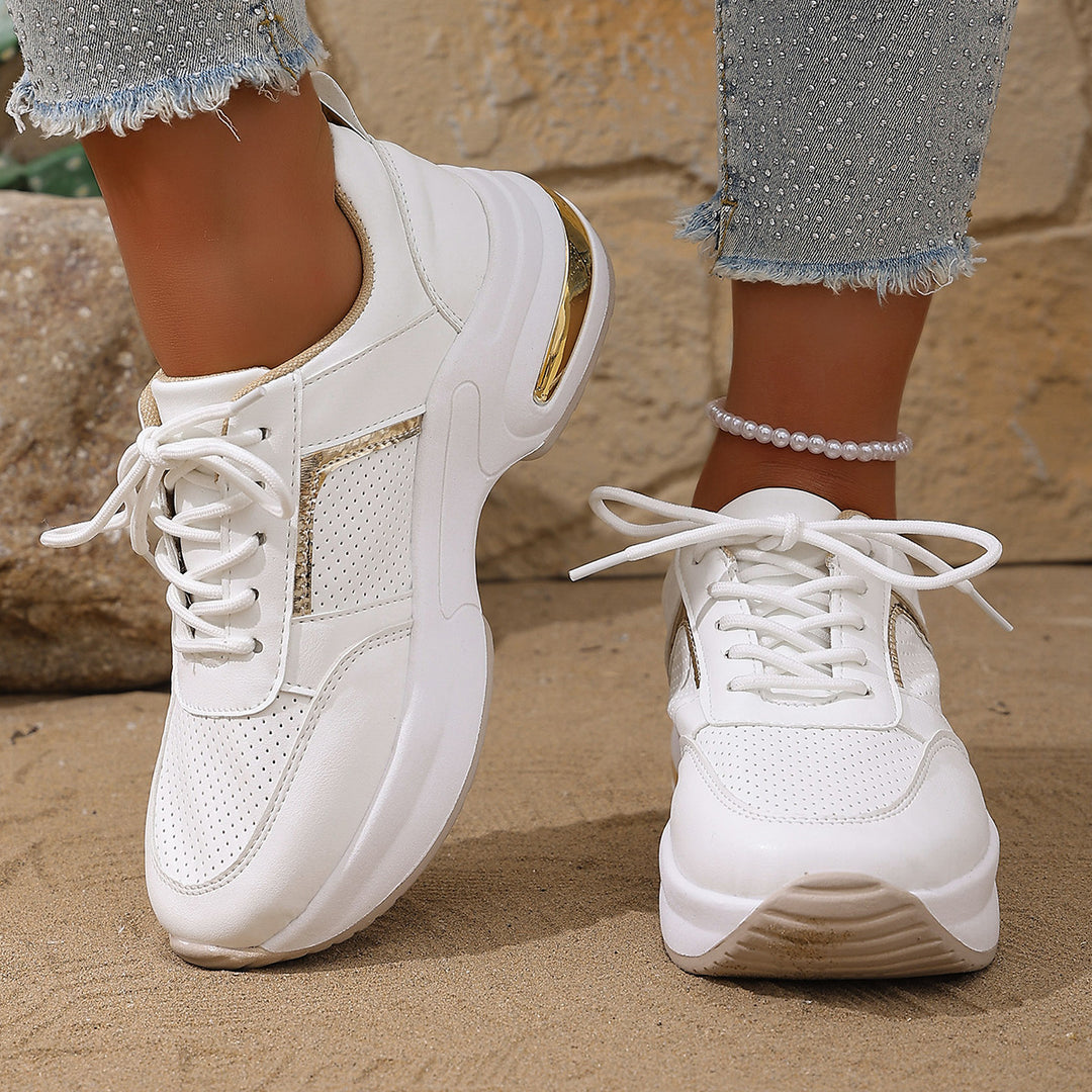 Damen modische Sneakers mit atmungsaktivem Obermaterial und stilvollem Metallic-Detail R&B