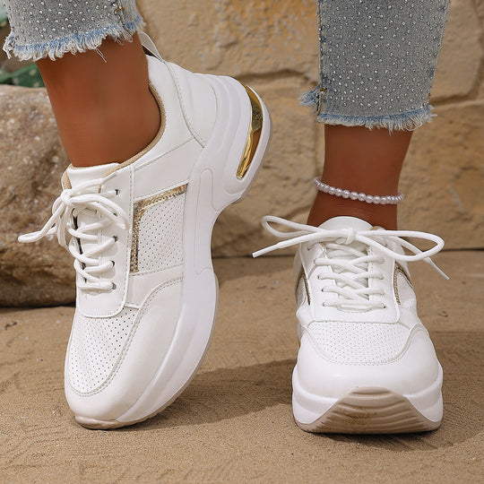 Damen modische Sneakers mit atmungsaktivem Obermaterial und stilvollem Metallic-Detail R&B