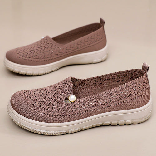 Damen Slip-On Freizeit Schuhe mit eleganter Strickoberfläche und Perlenschmuck R&B