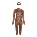 Damen Figürlicher Tiermuster-Jumpsuit mit großzügigem Stehkragen und langem Arm R&B
