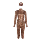 Damen Figürlicher Tiermuster-Jumpsuit mit großzügigem Stehkragen und langem Arm R&B