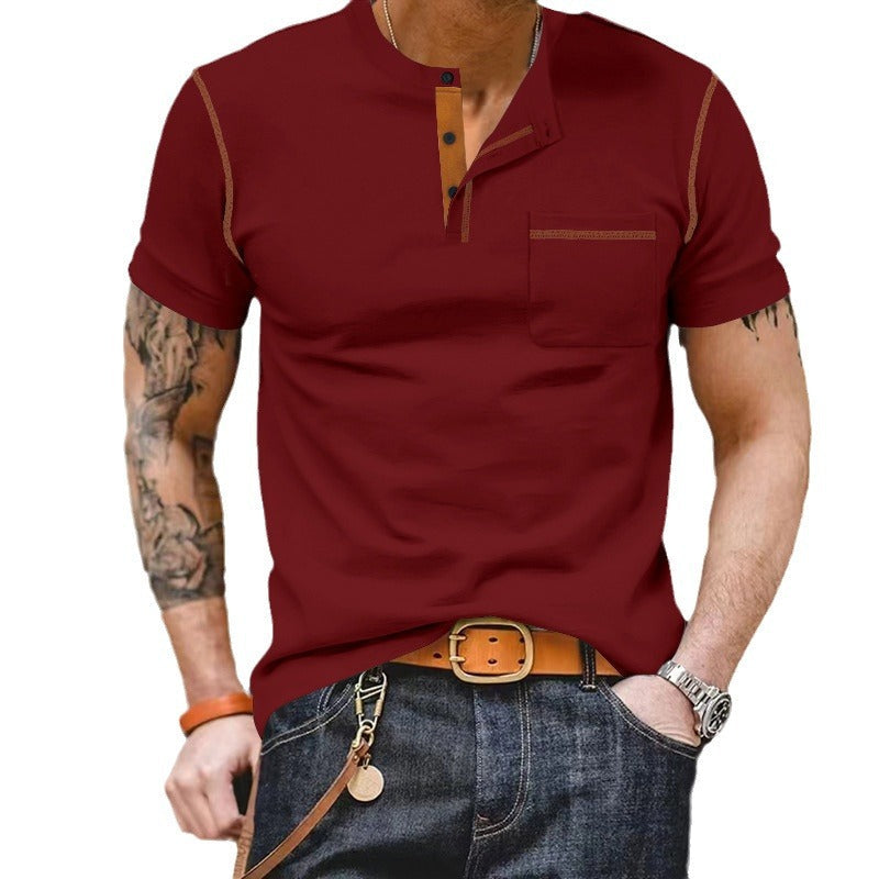 Herren nan urbanes Kurzarmshirt mit Stehkragen, halber Knopfleiste und Brusttasche R&B
