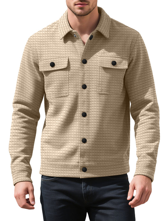 Herren nan Hemdjacke mit quadratischer Steppstruktur Druckknopffront und Brustklappen R&B