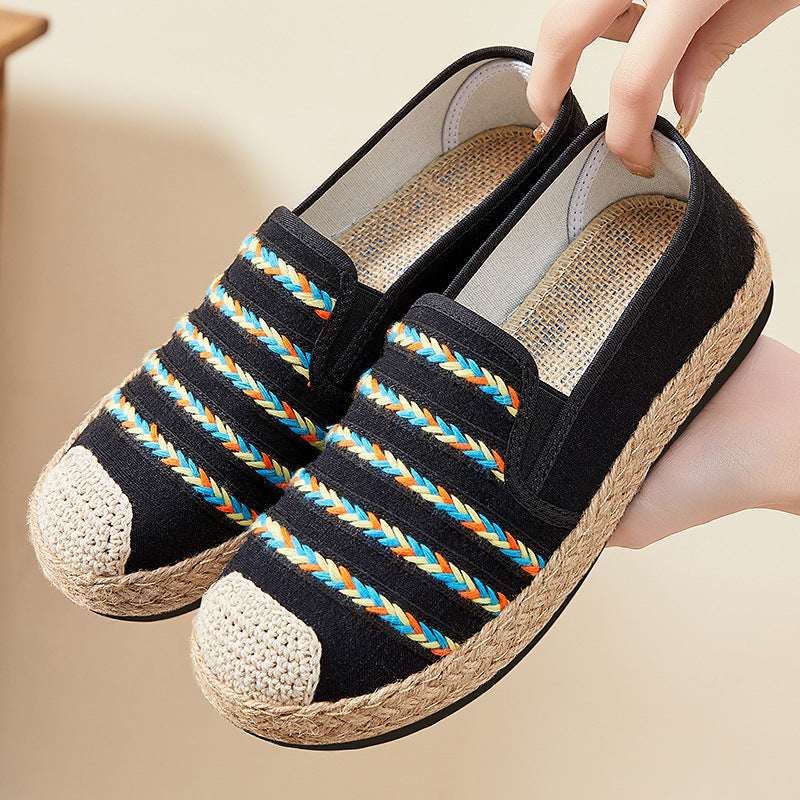 Damen Slip-On Schuhe mit Kunstleder-Oberfläche und geflochtener Jute-Sohle