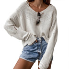 Damen Grobstrickpullover mit lockerer Passform und weitem V-Ausschnitt R&B
