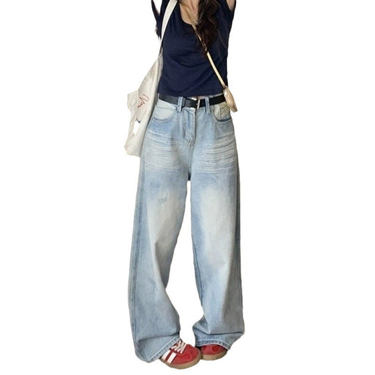 Damen Weite Denim-Hose mit lässigem Schnitt und individuellen Waschungen R&B