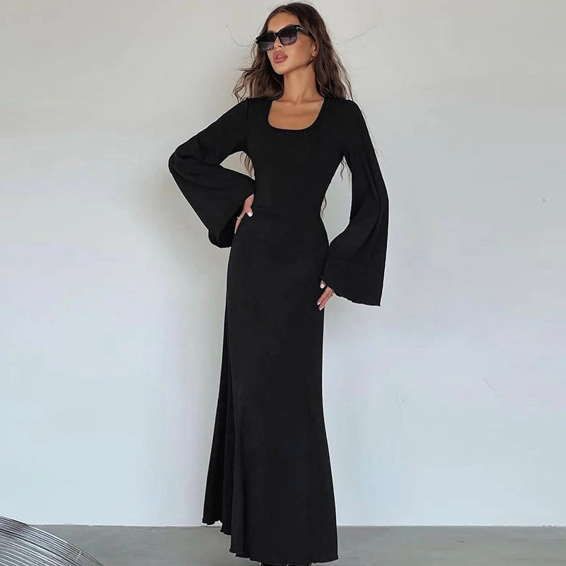 Damen Maxikleid mit ausgestellten Ärmeln und gerafftem Oberteil R&B