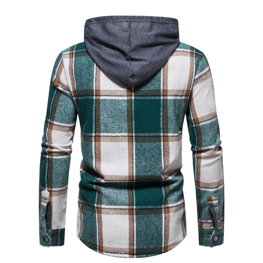 Herren Karo-Hemd mit Kapuze und Button-Down-Verschluss R&B