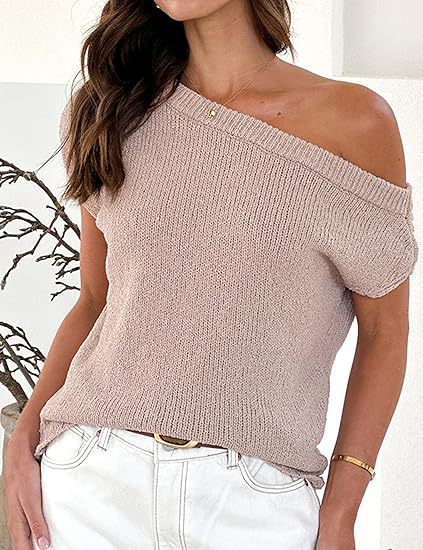 Damen lässiges Oversized Strickoberteil mit offener Schulterpartie R&B