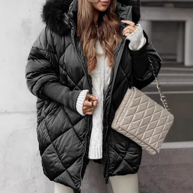 Damen Oversized Steppjacke mit Kunstpelzkragen R&B
