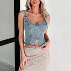 Damen Denim-Corsage mit Reißverschluss und verstellbaren Trägern R&B