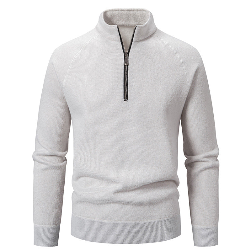 Herren Hochkragen Pullover mit Reißverschluss und strukturierter Oberfläche R&B