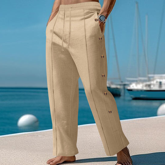 Herren nan maritime Relaxhose mit weitem Bein, elastischem Kordelzugbund und seitlicher Knopfleiste R&B