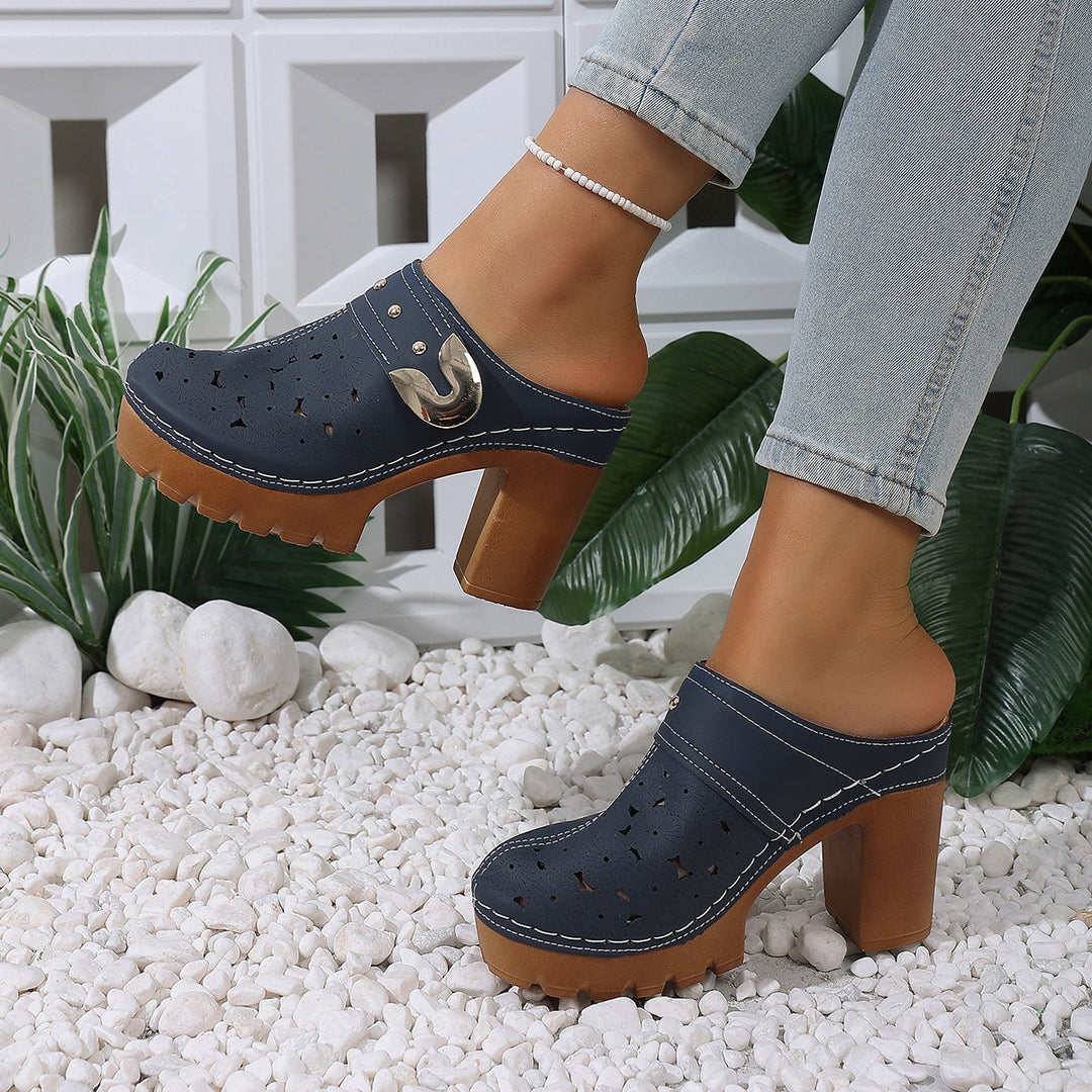 Damen modische Clogs mit perforiertem Design und elegantem Blockabsatz R&B