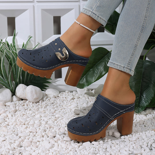 Damen modische Clogs mit perforiertem Design und elegantem Blockabsatz R&B